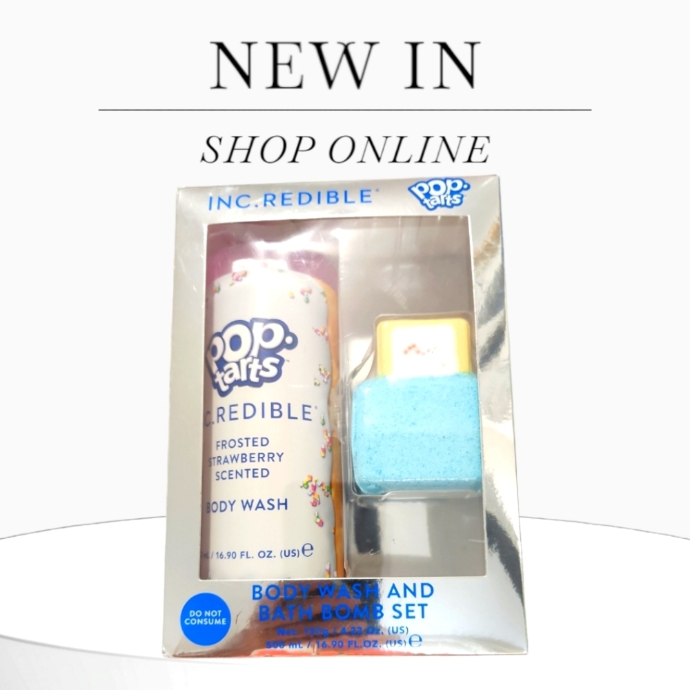 NWT Inc.Redible Pop-Tarts Strawberry Scented BodyWash and Bath Bomb Set